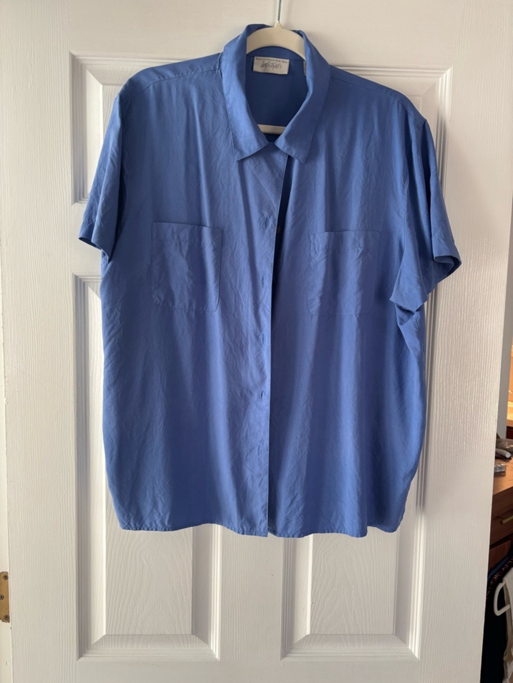 Lord & Taylor 100% Silk Blue Short-Sleeve Button Down Shirt